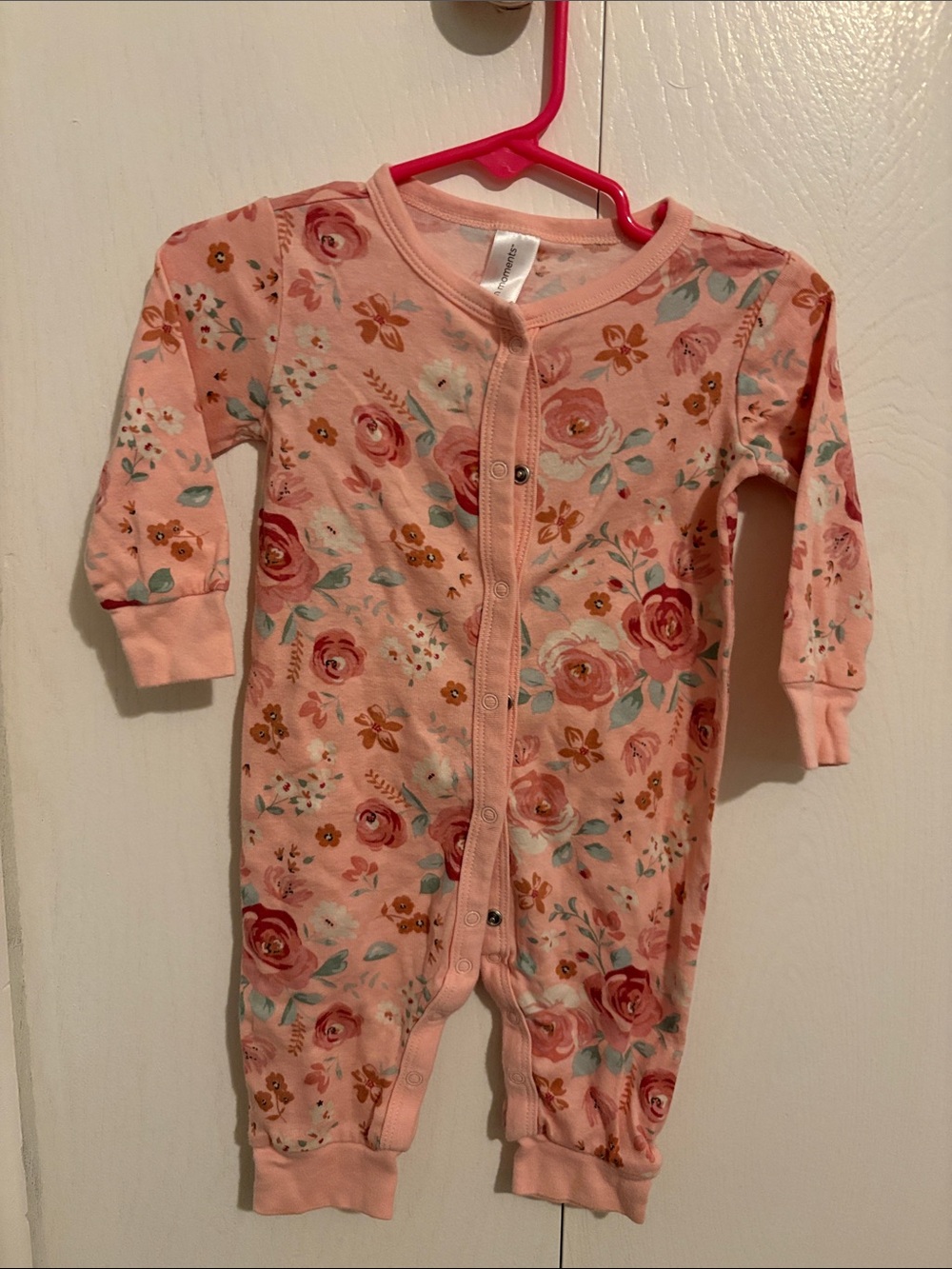 Girls Floral Snap-Front One-Piece Romper in Peach